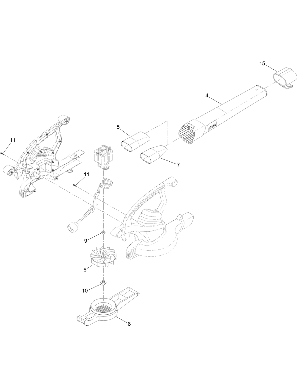 Blower Tube And Impeller Assembly Diagram and Parts List for 51581 (314000001 - 314999999)(2014) Lawn Boy Leaf Blower / Vacuum